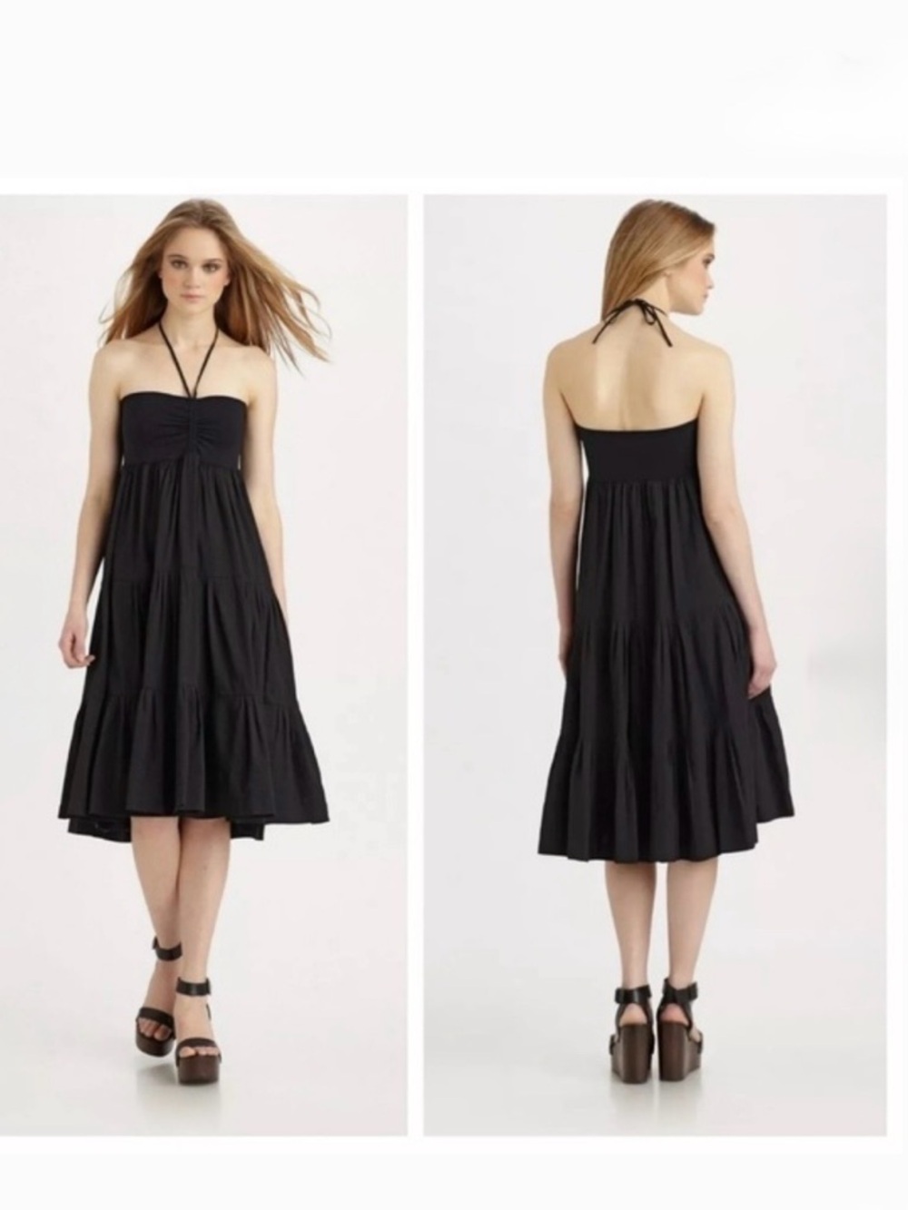 Theory Melcia Linen Halter Maxi Dress Black OS